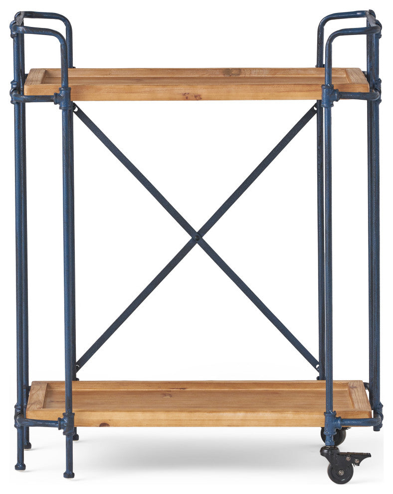 GDF Studio Samara Outdoor Industrial Bar Cart, Natural and Black