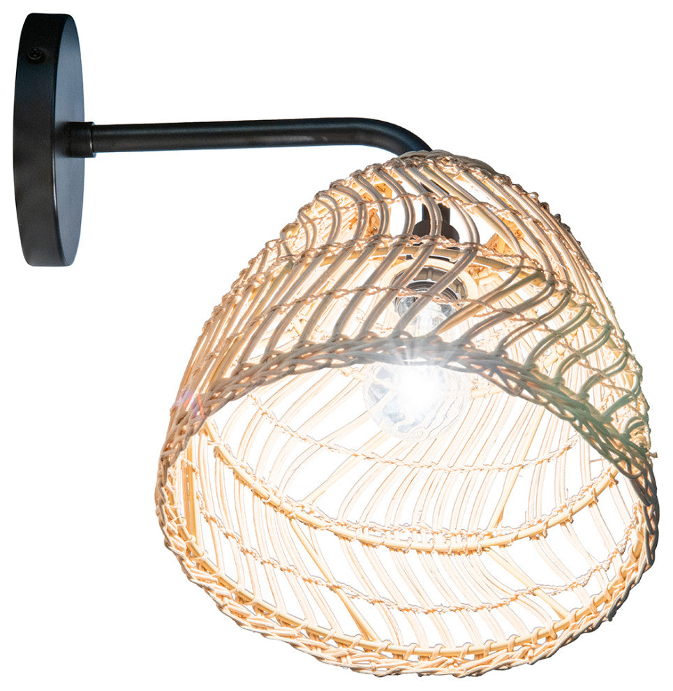 Luhu Open Weave Cane Rib Bell Sconce Wall Lamp, Natural