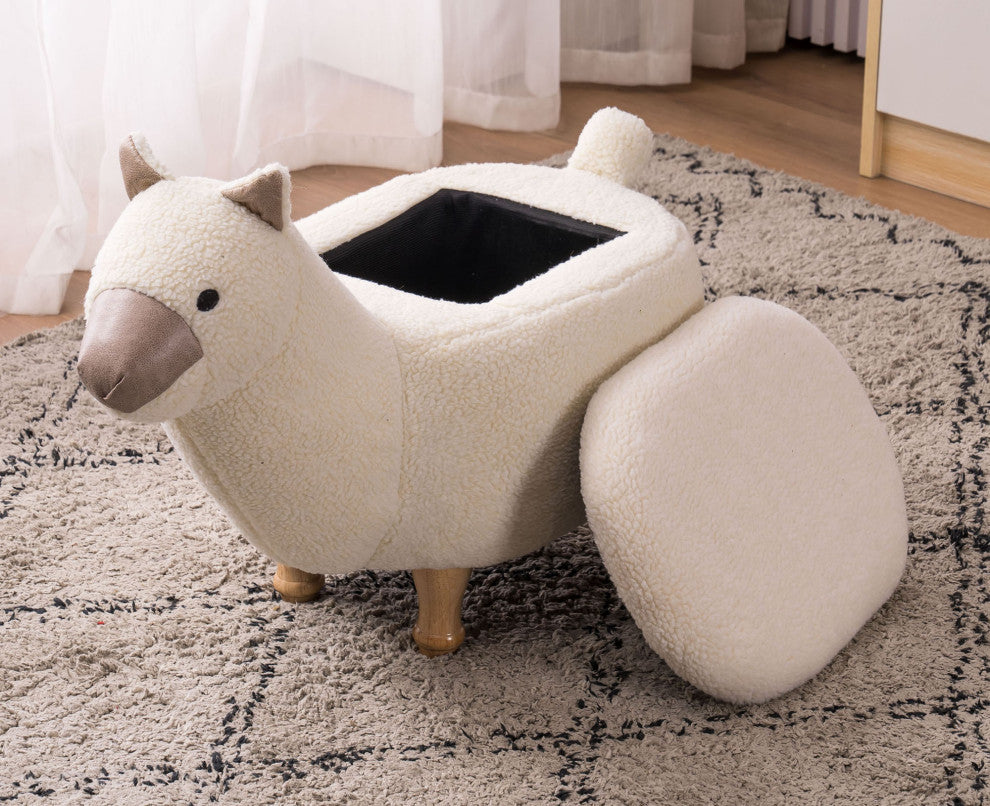 Cream and Tan Llama Storage Ottoman