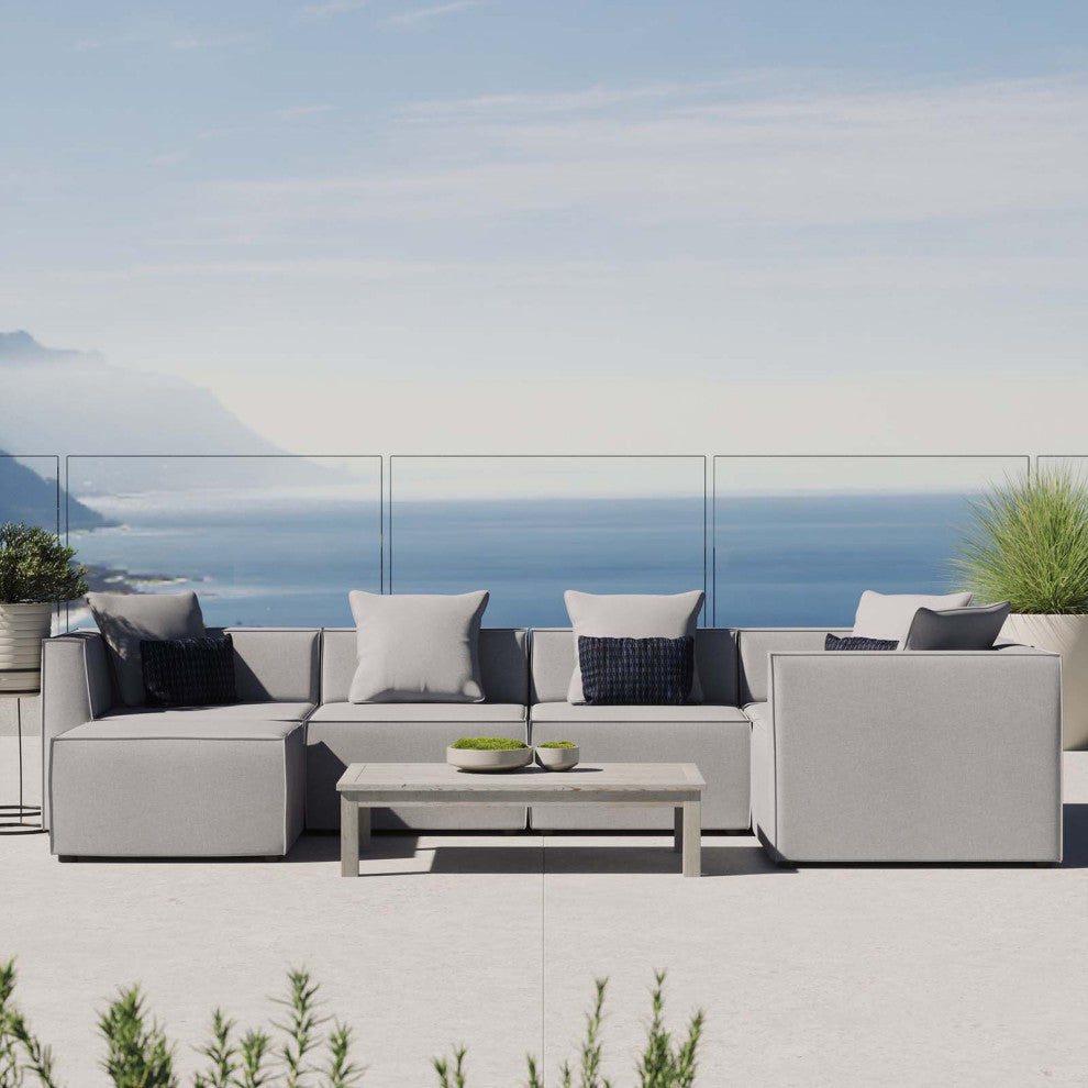 Lounge Sectional Sofa Set, Fabric, Gray, Modern, Outdoor Patio Cafe Bistro