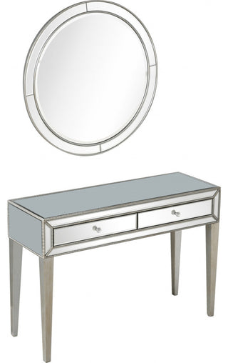 Silver Beaded Mirror and Console Table