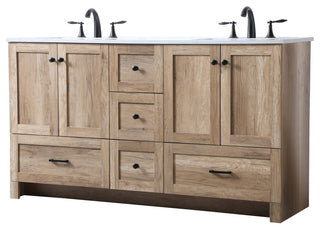 60" Double Bathroom Vanity, Natural Oak, 60