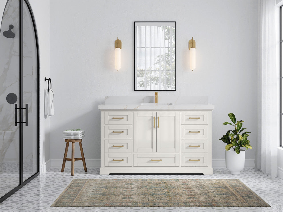 Boston 60" Single Bathroom Vanity in Alabaster 2" Calacatta Sienna