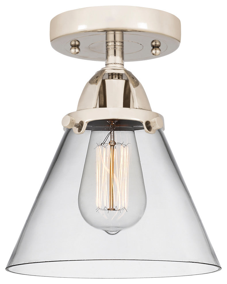 Large Cone Semi-Flush Mount, Polished Nickel, Clear, Clear