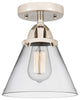 Large Cone Semi-Flush Mount, Polished Nickel, Clear, Clear