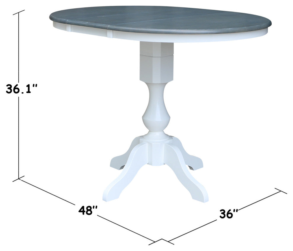 36" Round Top Pedestal Counter Height Dining Table with 12" Leaf