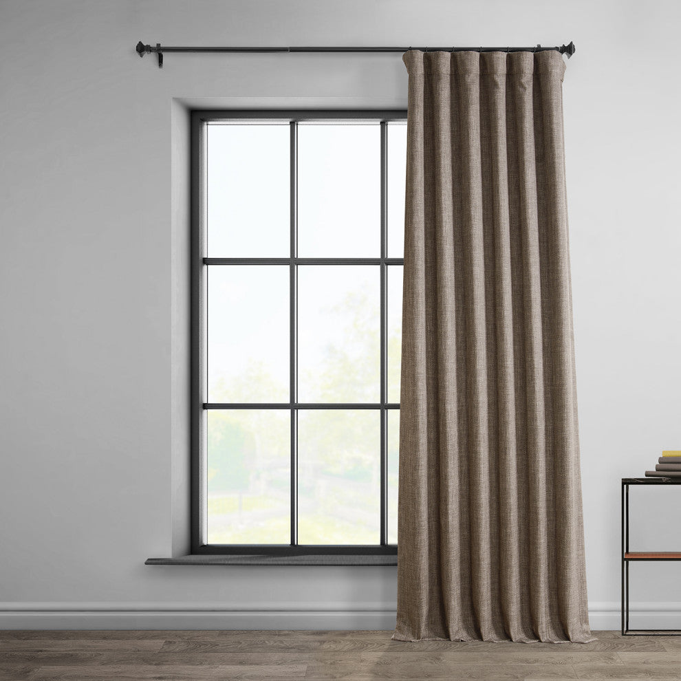 Faux Linen Darkening Curtain Single Panel, Dutch Cocoa, 50"x120"