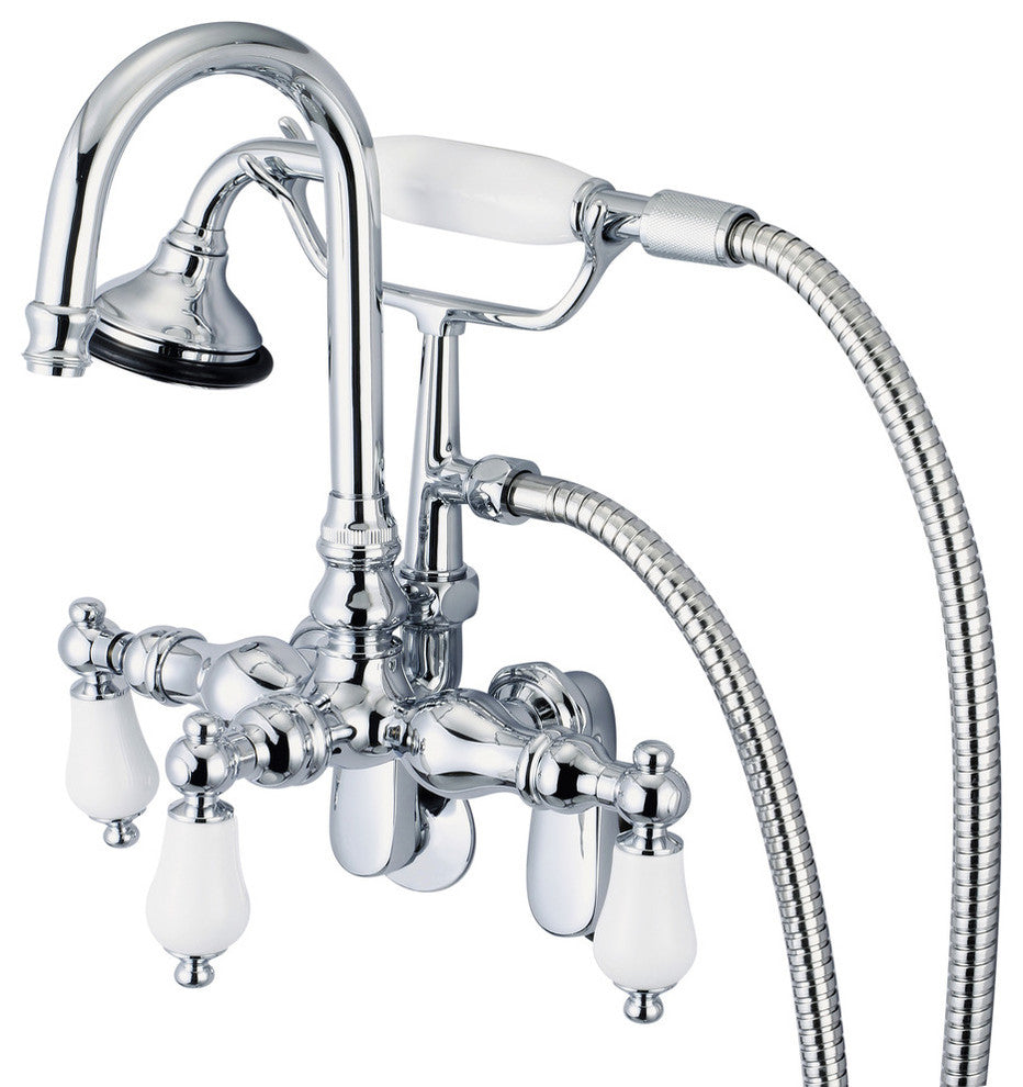 Vintage Classic Wall Mount Tub Faucet With Handshower, Hand Polished, Richly Tri