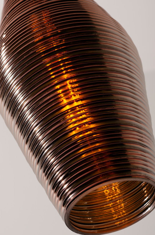 Mila 3 Light Round Pendant, Black Canopy, Copper Shades