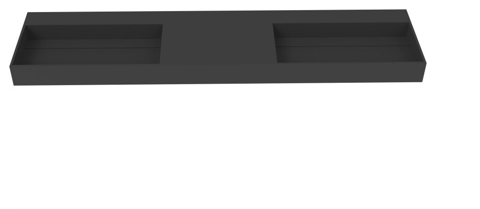 CastelloUSA Juniper Wall Mounted Countertop Concealed Drain Basin Sink, Black, 84", Double Basin, No Faucet Hole