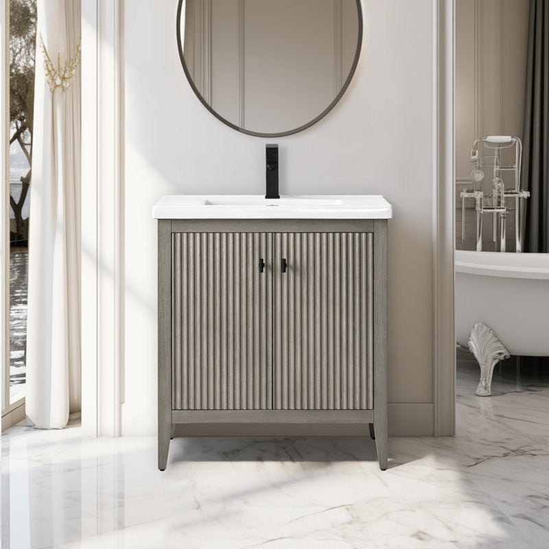 Vanity Art Freestanding Vanity, Driftwood Gray, 30", Single Sink, Matte Black