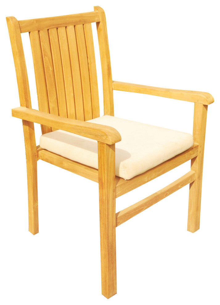9-Piece Outdoor Teak Dining Set, 117" Oval Table, 8 Cahyo Stacking Arm Chairs