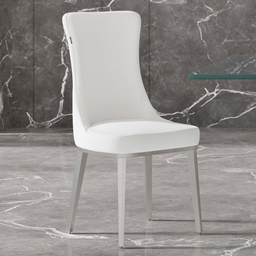 Modern Norma Dining Chair - White with Brushed Stainless Steel Base