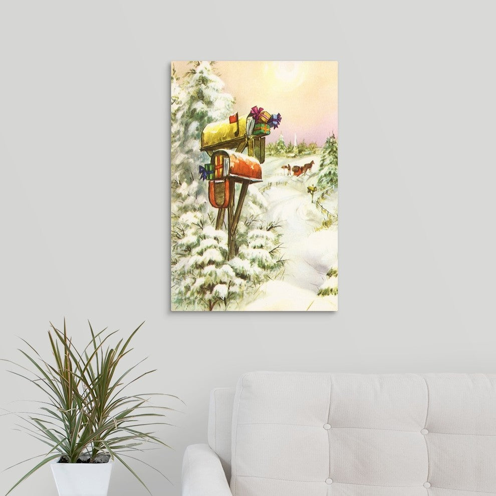 "Mailboxes with Presents" Wrapped Canvas Art Print, 16"x24"x1.5"