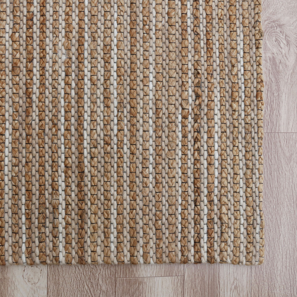 Crest Beige Rustic Striped Handmade Jute/Wool Blend Area Rug, 2' x 3'