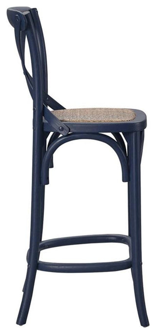Modway Gear 39.5" Rattan and Elm Wood Counter Stool in Midnight Blue Finish