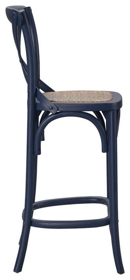 Modway Gear 39.5" Rattan and Elm Wood Counter Stool in Midnight Blue Finish