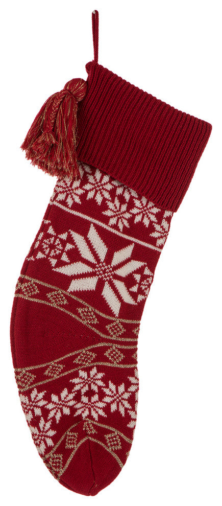 Set of 2 Knitted Acrylic Christmas Stocking and Tree Skirt, Snowflake