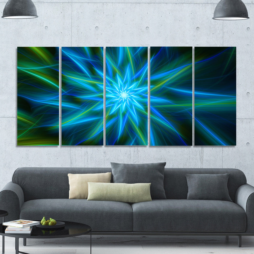Shining Turquoise Exotic Flower, Floral Canvas Art Print, 60"x28", 5 Panels