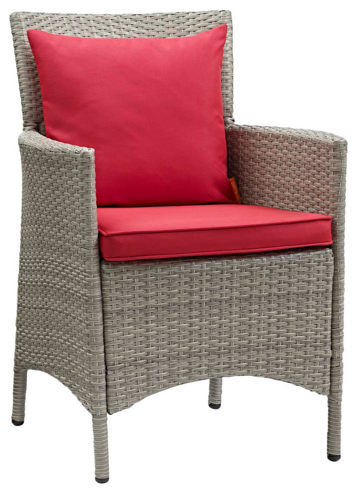 Light Gray Red Conduit Outdoor Patio Wicker Rattan Dining Armchair