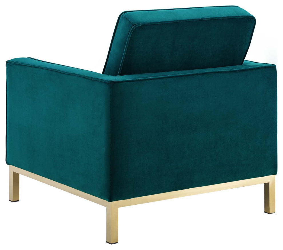 Modern Lounge Accent Side Chair Armchair, Velvet Fabric, Gold Aqua Blue