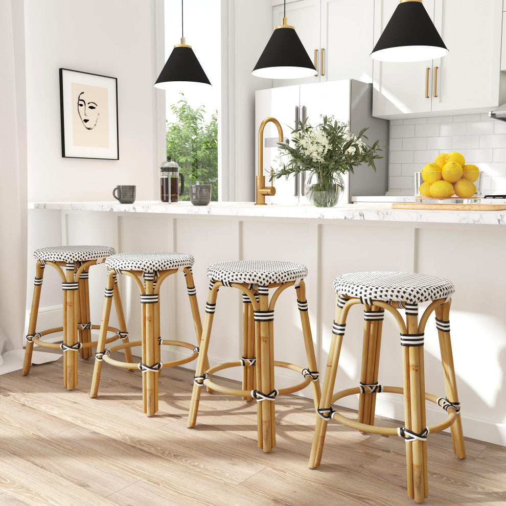 Tobias Black & White Rattan Counter Stool