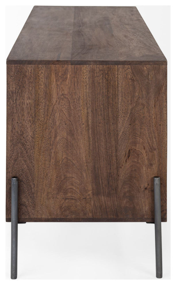 Glen IV Brown Solid Wood TV Stand Media Console With Storage, TV up to 71"