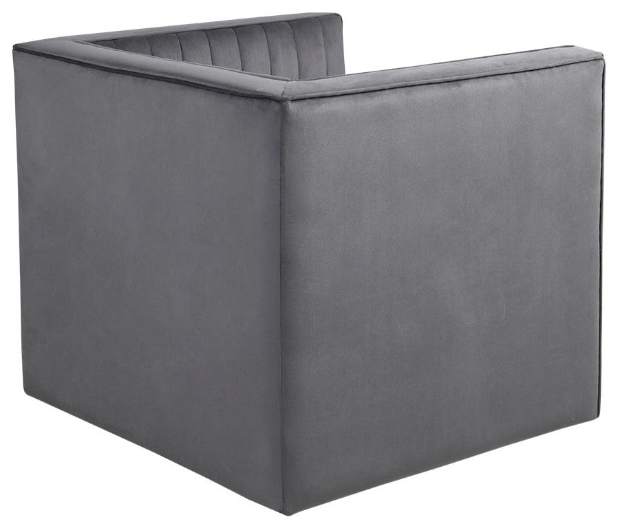 Sikora Velvet French Piping Swivel Accent Chair, Grey