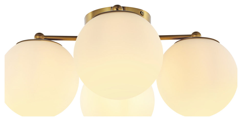 Orly 18" 4-Light Bohemian Farmhouse LED Semi Flush Mount, Brass Gold/White