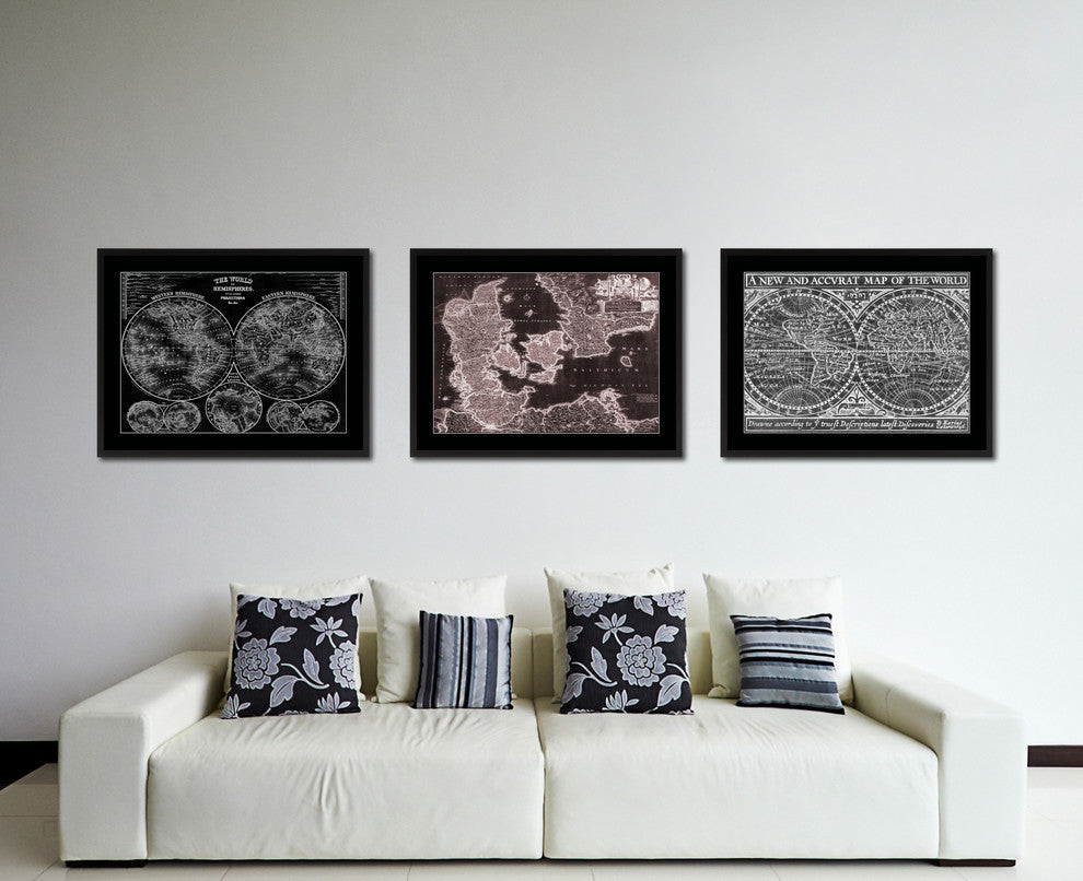 Denmark Centuries Vivid Sepia Map Print On Canvas With Black Frame, 16" X 21"