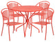 35.25" Round Coral Indoor-Outdoor Steel Patio Table Set with 4 Round Back Chairs