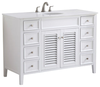 48" Single Bathroom Vanity, White With Ivory White Engineered Marble