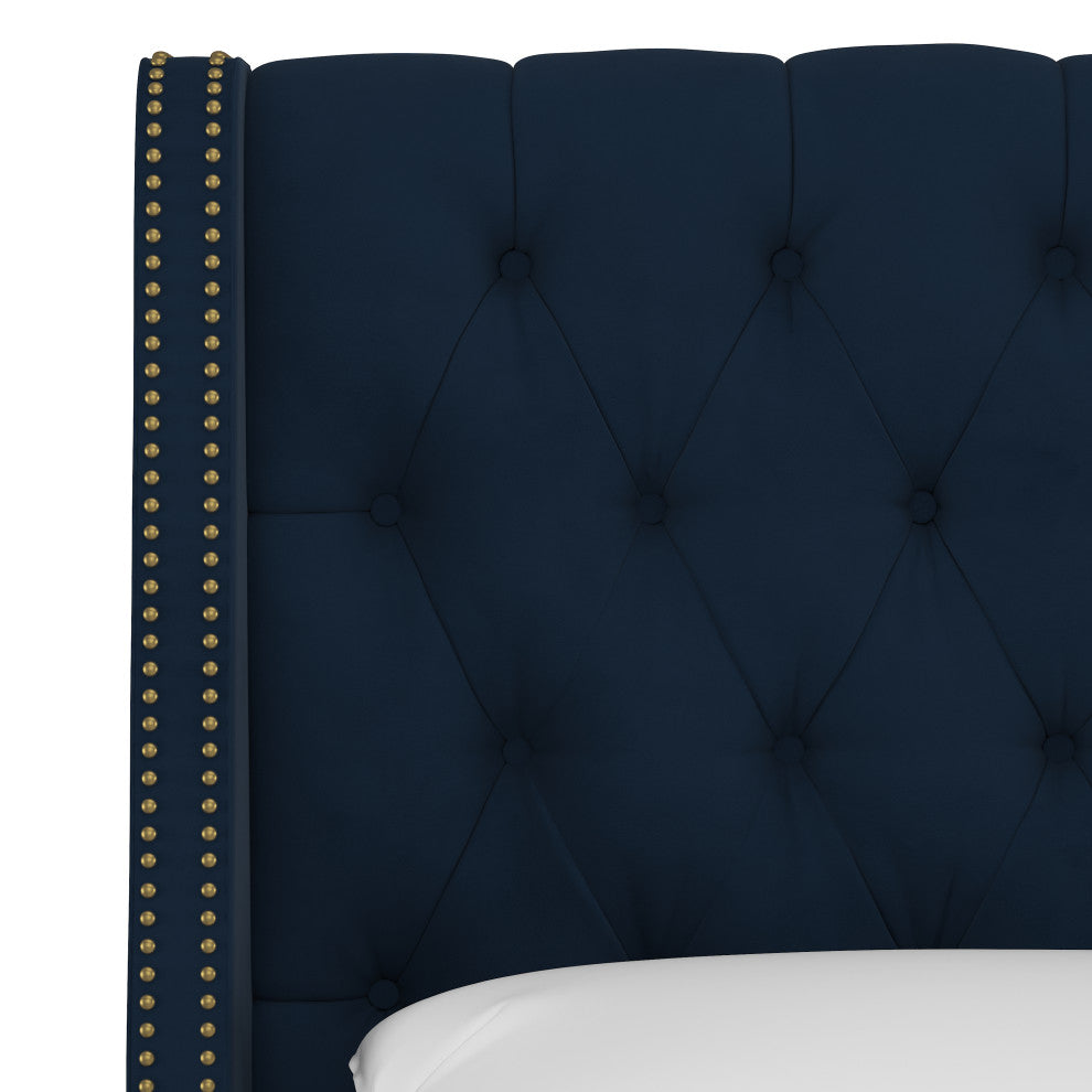 Williams Full Nail Button Wingback Bed, Velvet Ink