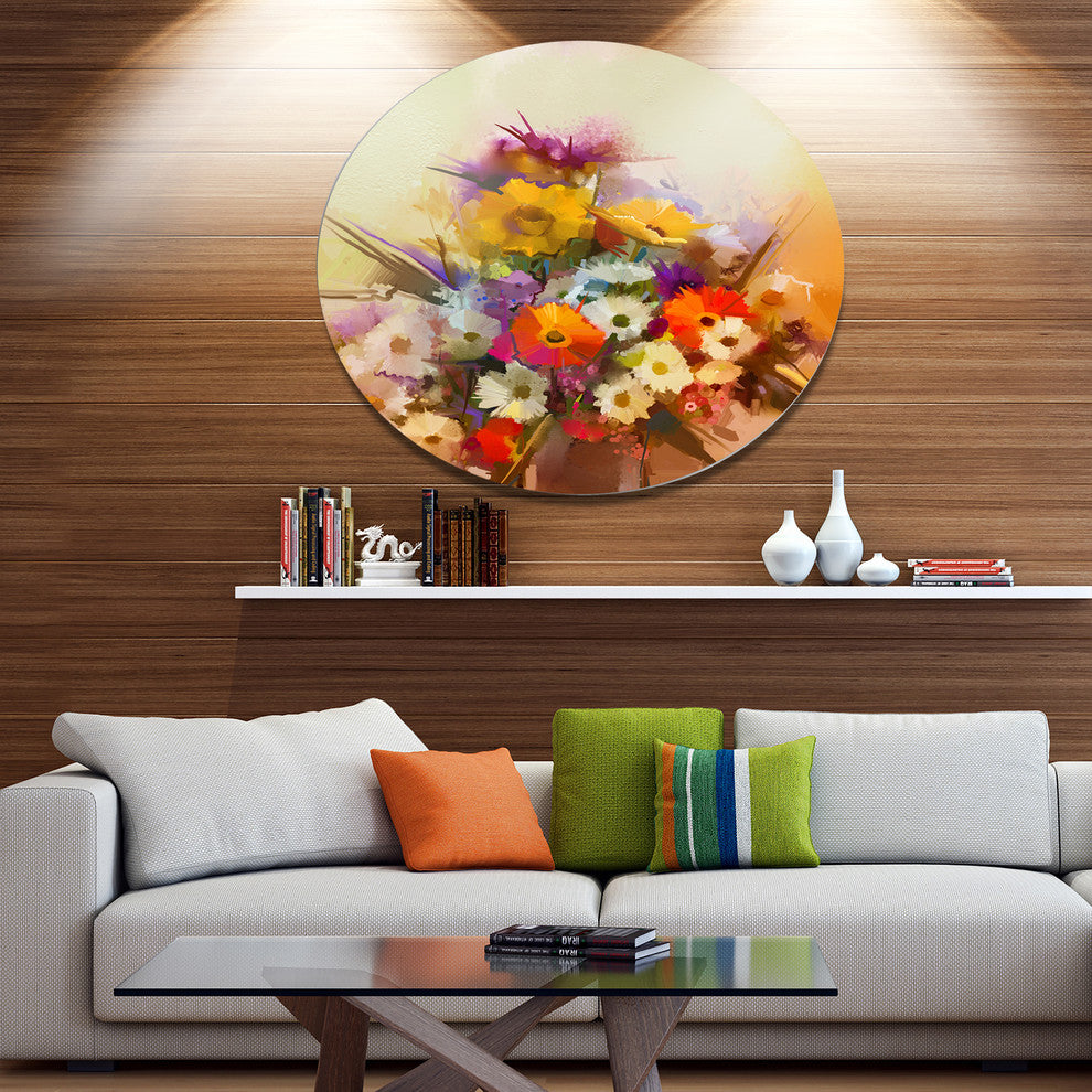 Hand-Painted Bouquet Of Flowers, Modern Floral Round Wall Art, 38"