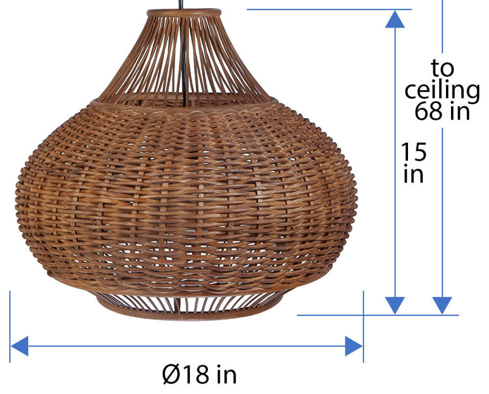 Handoven Wicker Pear Pendant Lamp, Natural, Brown