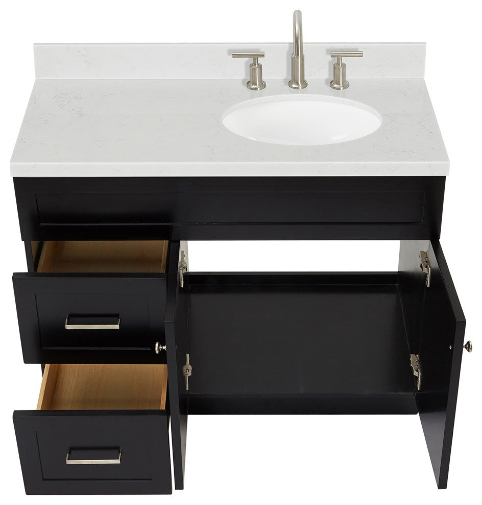 Ariel Hamlet 42" Single Right Oval Sink Bathroom Vanity, Carrara Quartz