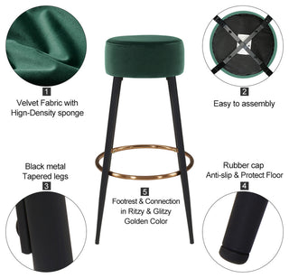 Minimalist Round Bar Stools, Dark Green - 1 Piece, 30 Inch