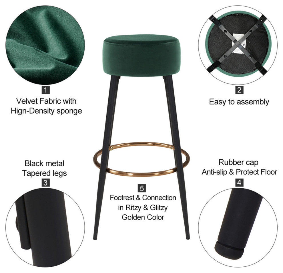 Minimalist Round Bar Stools, Dark Green - 1 Piece, 30 Inch