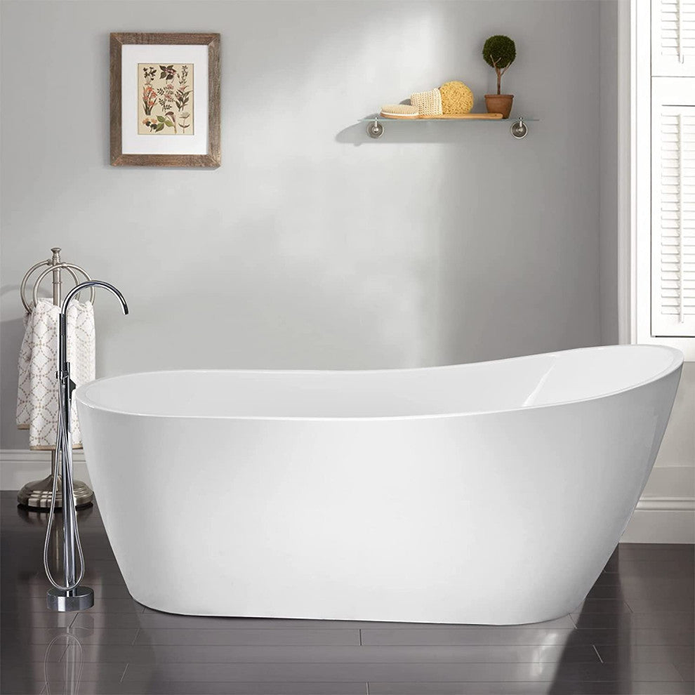 Freestanding Acrylic Bathtub, White/Matte Black