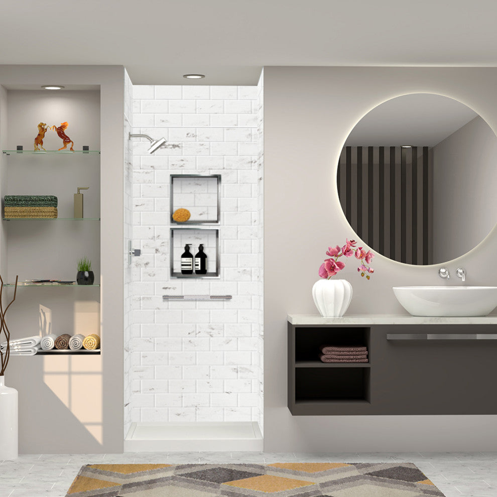 Transolid SaraMar 36"x36"x96" 6-Piece Shower Wall Kit, White Venito