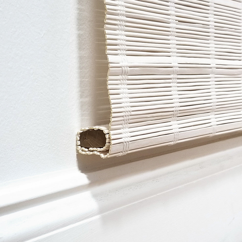 Cordless Bayshore Matchstick Bamboo Roman Shade, White, 36"x64"