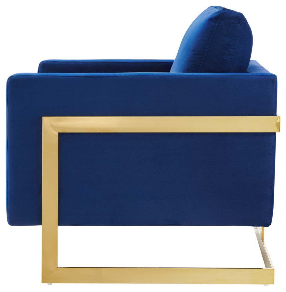 Accent Chair, Velvet, Metal, Gold Blue Navy, Modern, Living Lounge Hospitality