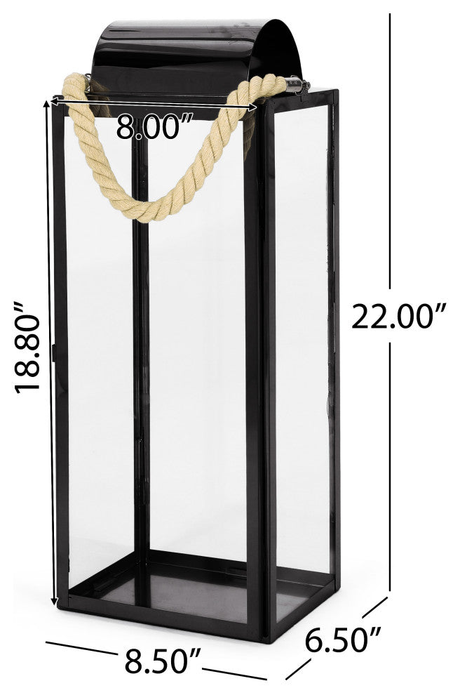 Brianna Outdoor 22" Modern Stainless Steel Lantern, Black