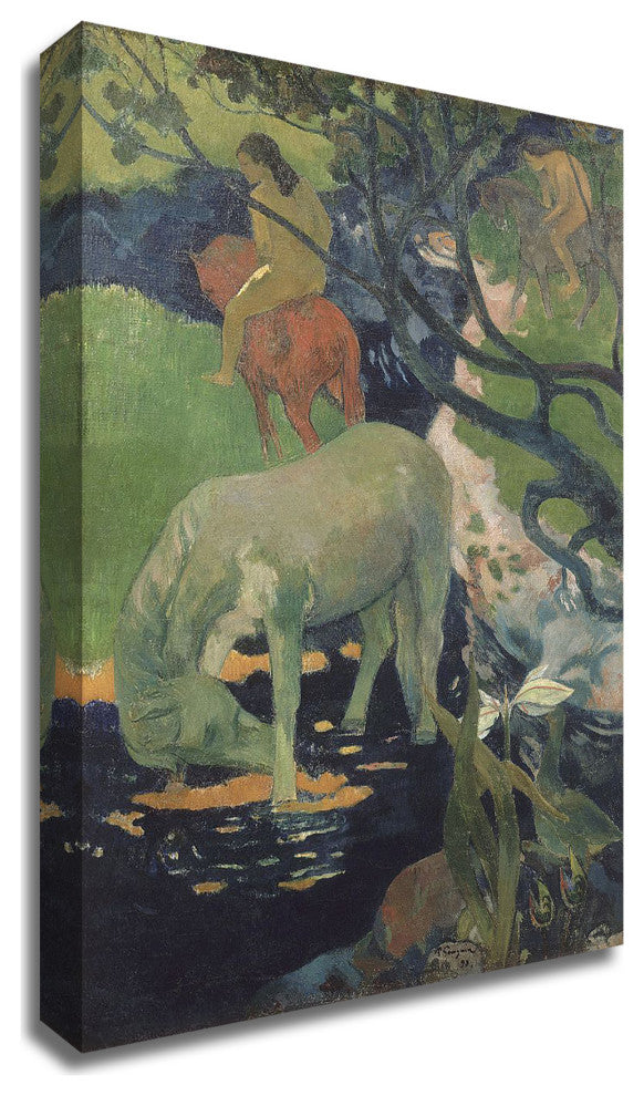 "The White Horse" by Paul Gauguin, Print on Canvas, 15"x24"
