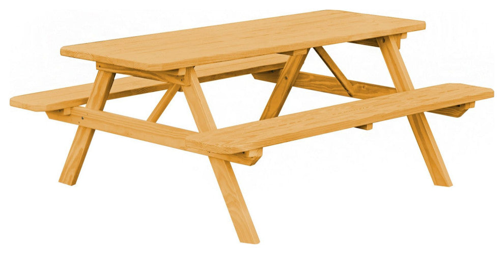 Pressure Treated Pine Picnic Table with Attached Benches, Natural Stain, 8 Foot, With Umbrella Hole