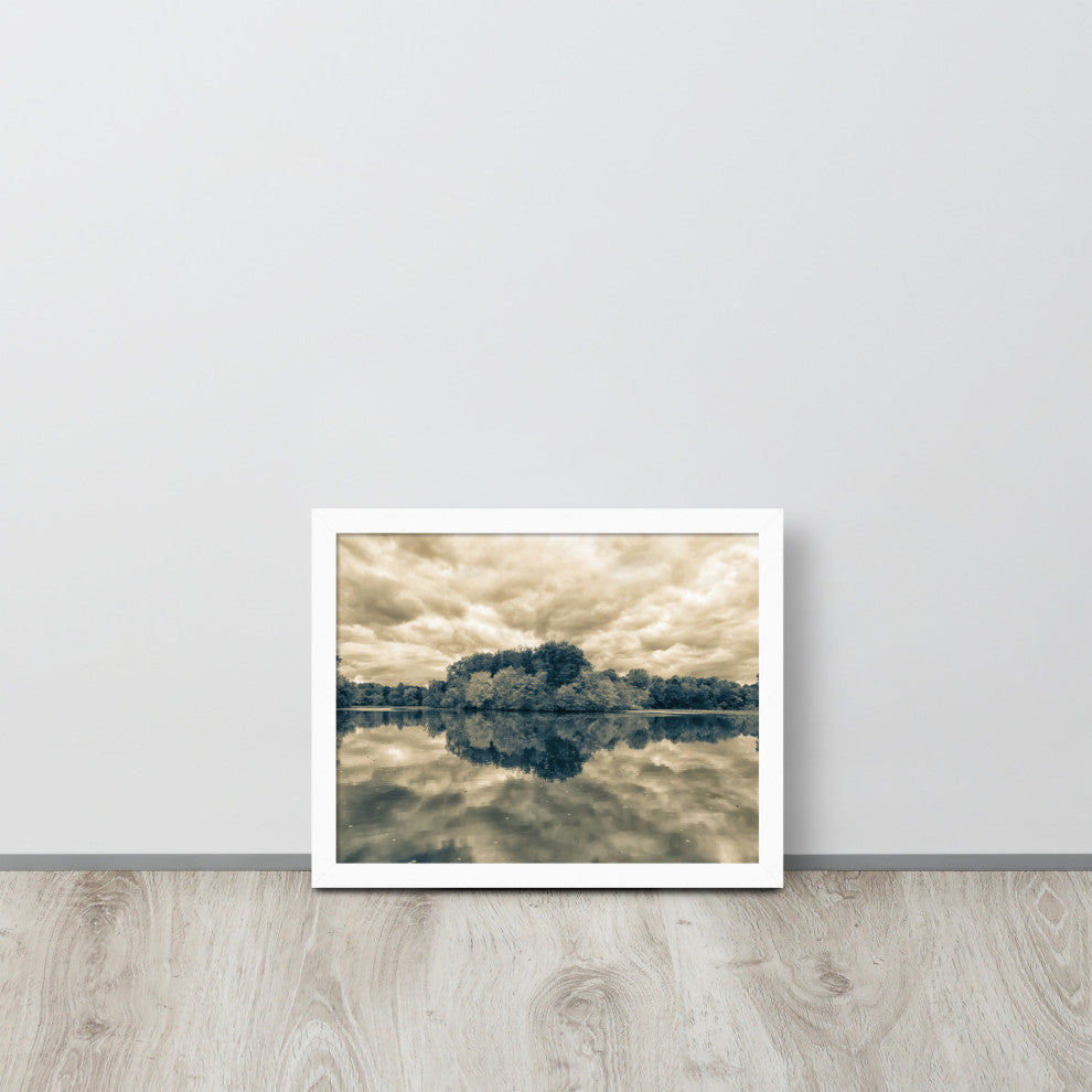 Autumn Reflections Rural Landscape Sepia Framed Photo Paper Wall Art Prints, White, 11" X 14"