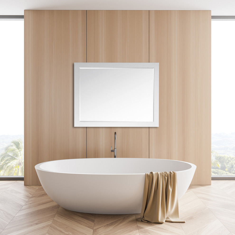 Ivy Rectangular Bathroom Wood Framed Wall Mirror, White, 48"