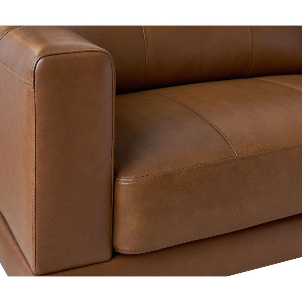 Modern Loveseat, Genuine Leather Upholstered Seat & Stitched Accents, Tan