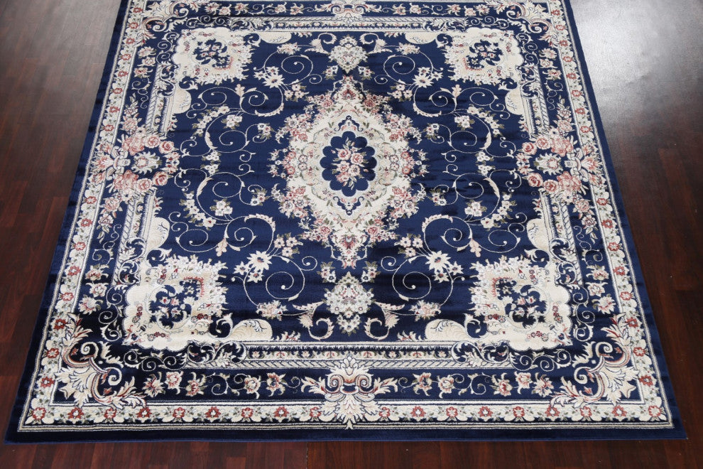 Blue Floral Medallion Transitional Turkish Rug Oriental Carpet 10x10
