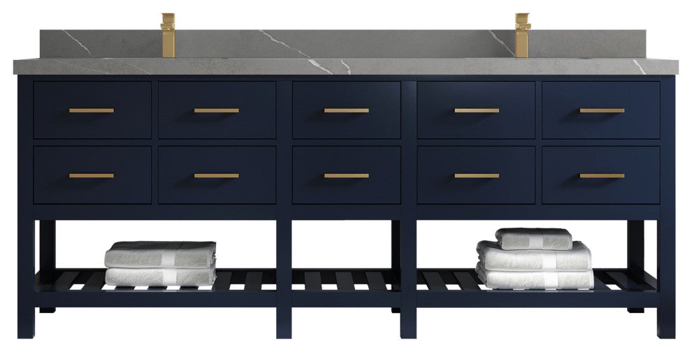 Parker 84 Double Sink Bath Vanity in Navy Blue  2" Piatra Gray